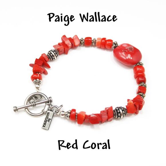 Paige Wallace Red Coral Beaded Bracelet w/ Silver Accents & Toggle Clasp - Picture 1 of 8